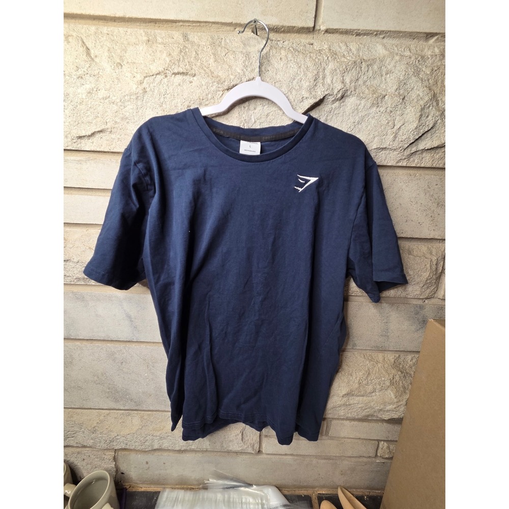 Gymshark Mens Essential Short Sleeve T-Shirt Navy Blue Embroidered Logo Large